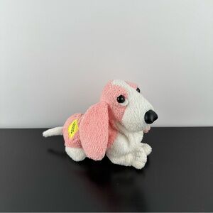 Vintage Applause Hush Puppies Pink White Bassett Hound Plush Stuffed Animal 7”